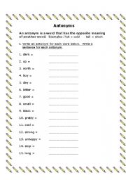 English worksheet: Antonyms Practice Handout