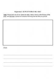 English worksheet: Beginning of School Rules illustration