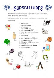 superstitions worksheet worksheets esl common kids eslprintables