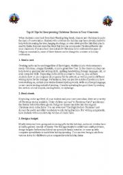 English worksheet: Top 10 Tips for Incorporating Christmas Themes in Your Classroom