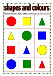 English Worksheet: Shapes and colours Bingo 