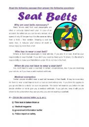 English Worksheet: Seat  Belts reading comprehension