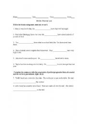 English worksheet: Can, Cant, Must have