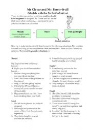English Worksheet: Modals with the perfect Infinitive
