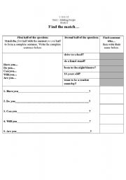 English Worksheet: Find Somone Who..
