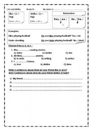 English worksheet: like and dislike