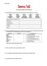 English Worksheet: Sweeney Todd worksheet