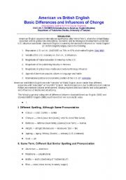 English Worksheet: American/British English