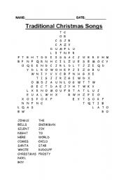English Worksheet: Traditional Christmas Songs Word search