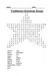 English worksheet: Traditional Christmas Songs Word search