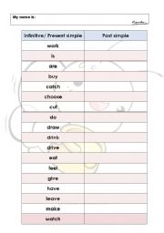 English worksheet: infinivte + past simple