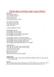 English worksheet: Circle time activities and songs (body)