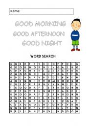 English Worksheet: Good morning, good afternoon, good night word search