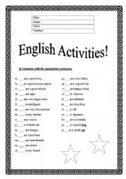 English Worksheet: verb to be activities