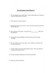 English Worksheet: Do you know your library?