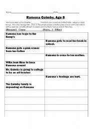 English Worksheet: Ramona Quimby, Age 8 cause and effect practice