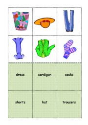 English Worksheet: BINGO CLOTHES student cards 2/6