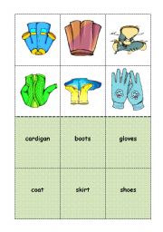 English Worksheet: BINGO CLOTHES student cards 4/6