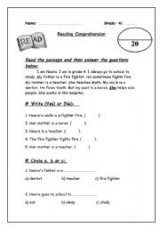 English Worksheet: Reading exam for grade 4