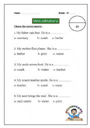 English worksheet: vocabulary exam 