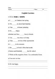 English worksheet: TO BE PAST TENSE