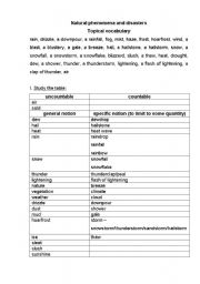 English Worksheet: The use of articles with weather conditions