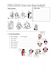 English Worksheet: Feelings: How are they today?