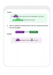 English worksheet: Finding  Main Subject and Main Verb in a complex sentence