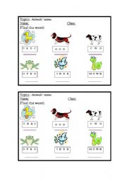 English worksheet: animal