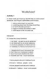 English worksheet: sentence structure