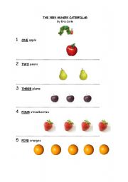 English Worksheet: Counting with the very hungry caterpillar (Eric carle)