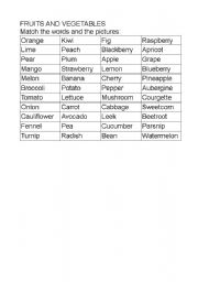 English Worksheet: Fruits and Vegetables- Matching words to pictures