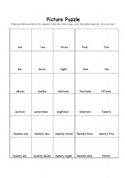 English worksheet: Mystery picture puzzle #s 1-30