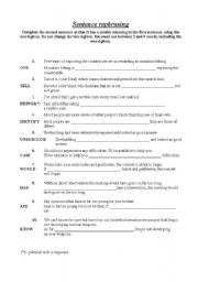 English Worksheet: Sentence rephrasing