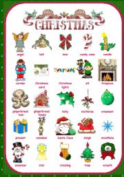 English Worksheet: CHRISTMAS PICTURE DICTIONARY