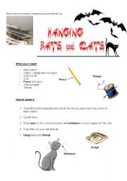 English Worksheet: HALLOWEEN PARTY - Hanging Bats & Cats