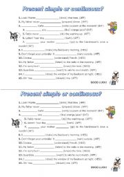 present simple or continuous - 15 sentences to fill in