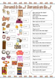 English Worksheet: How much is the ...? How much are the ...? (5) furniture