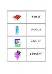 English worksheet: Quantities and containers memory game