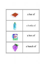 English Worksheet: Quantities and containers memory game