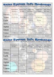 English Worksheet: Solar System Information Exchange