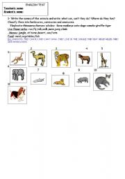 English worksheet: animals