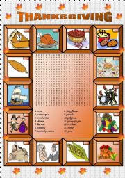 English Worksheet: Thanksgiving vocabulary and wordsearch