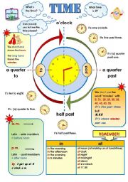 English Worksheet: TIME! - a kind of a classroom poster or a flash-card - COLOR and B&W VERSIONS IN ONE WS!
