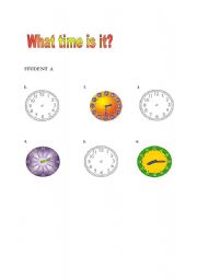 English worksheet: TELLING THE TIME:  INFORMATION  GAP (StudentA)