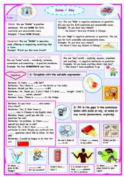 English Worksheet: some/any