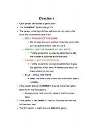 English worksheet: Spelling Speedway Game