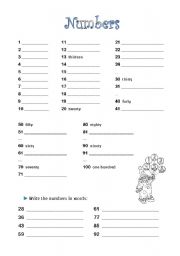 English Worksheet: Numbers