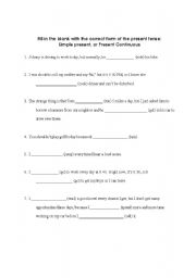 English worksheet: Present Progressive / Present Simple  Practice