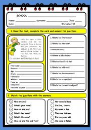 English Worksheet: PERSONAL INFORMATION (2 PAGES)